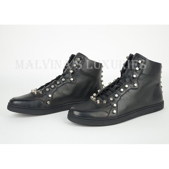 GUCCI SNEAKERS BLACK LEATHER HIGH TOP STUDDED SHOES sz 9.5G / converts to US 10 - Picture 8 of 12